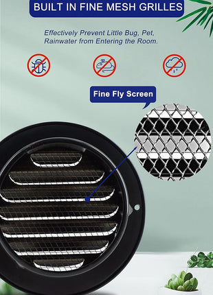 4 Inch round Air Vent Cover, Stainless Steel Soffit Vent Cover Louvered Grille Wall Vent with Built-In Fine Mesh for Garage, Apartment, RV (100Mm - 2PCS)