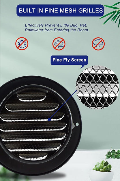 4 Inch round Air Vent Cover, Stainless Steel Soffit Vent Cover Louvered Grille Wall Vent with Built-In Fine Mesh for Garage, Apartment, RV (100Mm - 2PCS)