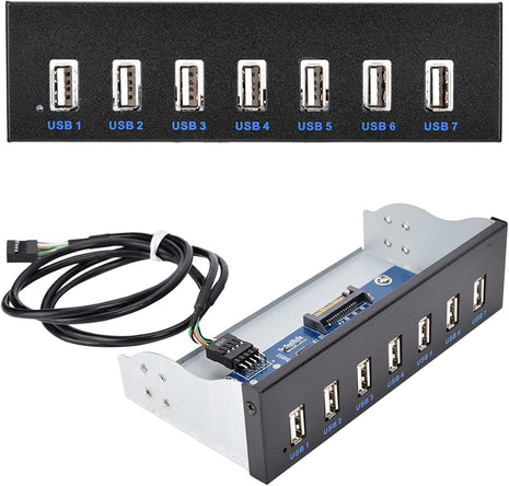 USB 2.0 HUB 5.25 Inch Internal Front Metal Panel 5.25 Inch 7 Port USB Hub Drive Panel 9PIN to 6 Port USB2.0 Panel Fit for 5.25 Inch Computer Case Scanner Typewriter