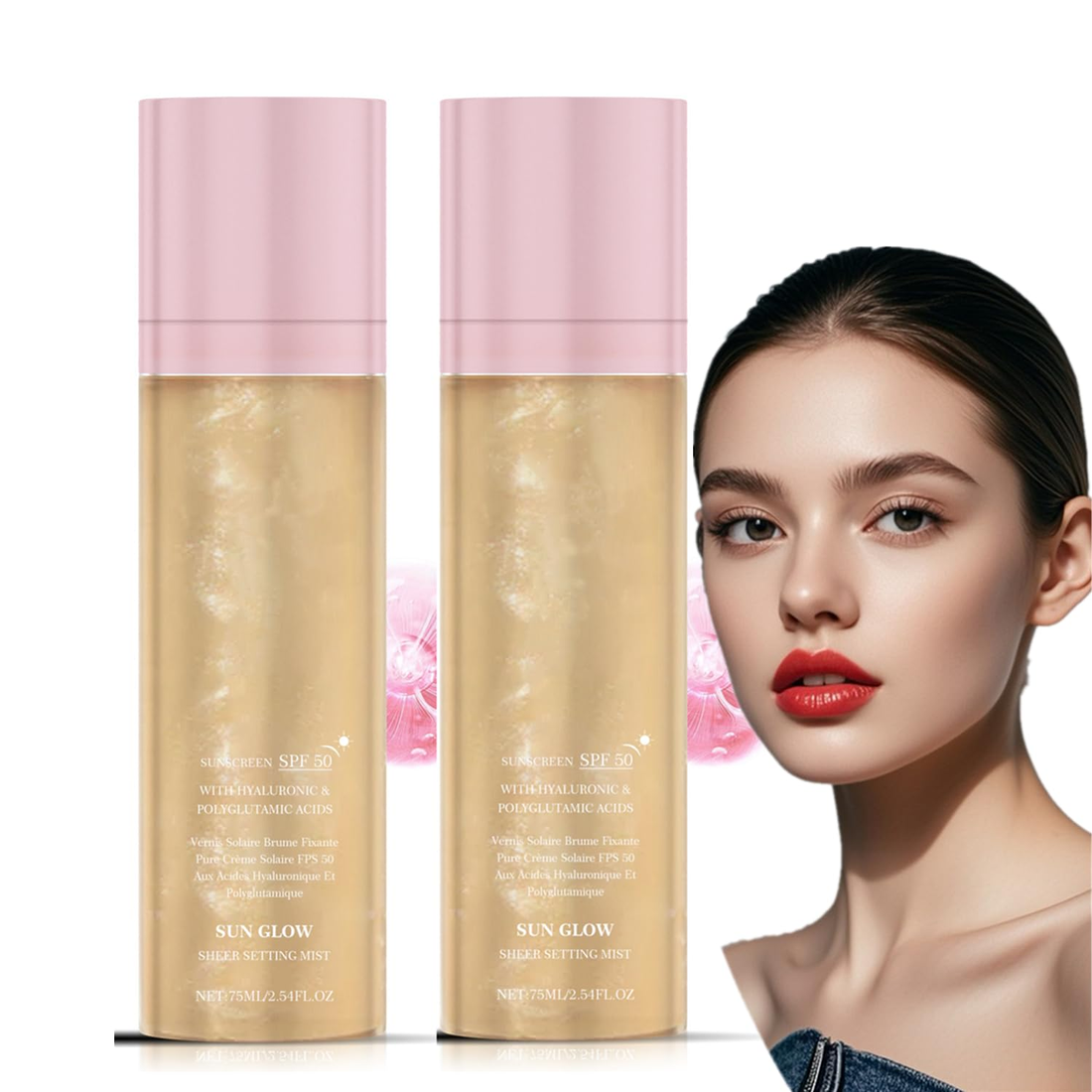 2 Pcs Sheer Setting Mist Sunscreen SPF 50, Broad Spectrum Shimmering Body Oil Mist for Face &amp; Body, Hydrating Makeup Glow Spray, Reef-Safe, Non-Greasy &amp; Fast-Absorbing