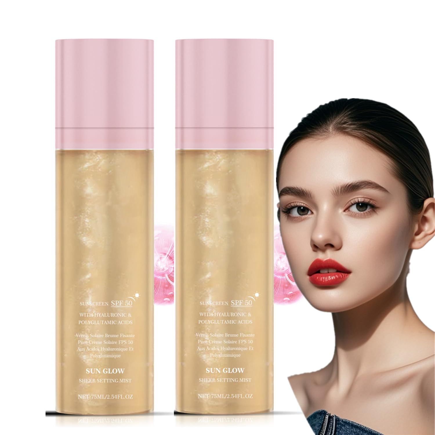2 Pcs Sheer Setting Mist Sunscreen SPF 50, Broad Spectrum Shimmering Body Oil Mist for Face &amp; Body, Hydrating Makeup Glow Spray, Reef-Safe, Non-Greasy &amp; Fast-Absorbing