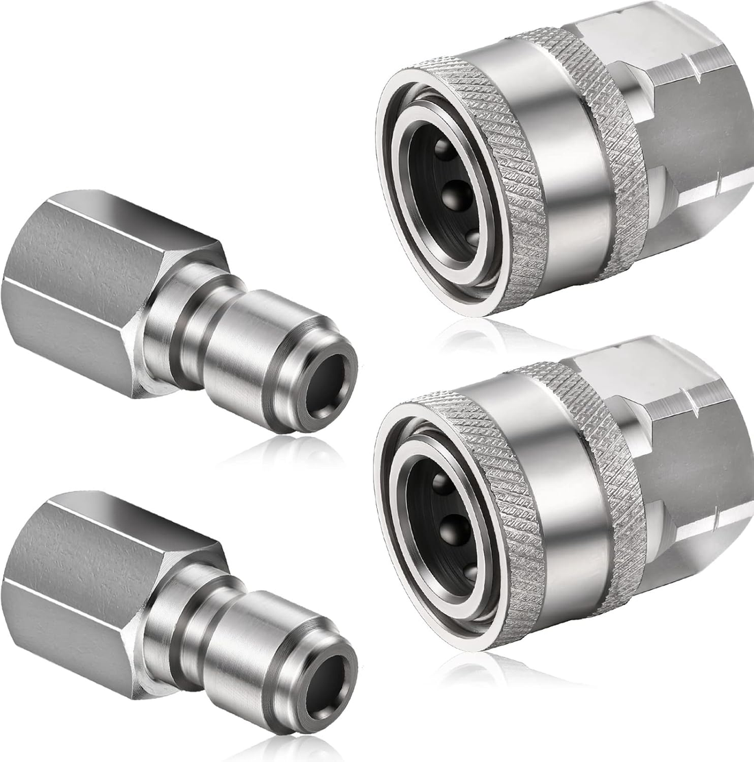 2 Sets NPT 1/4 Inch Pressure Washer Coupler Quick Connect Plug Male Female 1/4 Quick Connect Fittings Pressure Washer Adapters Pressure Washer Accessories (Internal Thread)