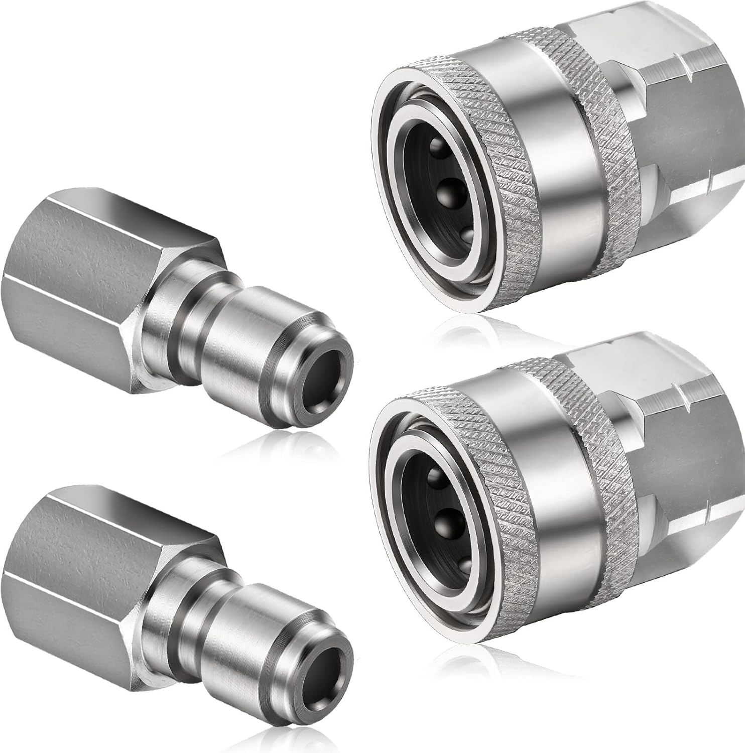 2 Sets NPT 1/4 Inch Pressure Washer Coupler Quick Connect Plug Male Female 1/4 Quick Connect Fittings Pressure Washer Adapters Pressure Washer Accessories (Internal Thread)