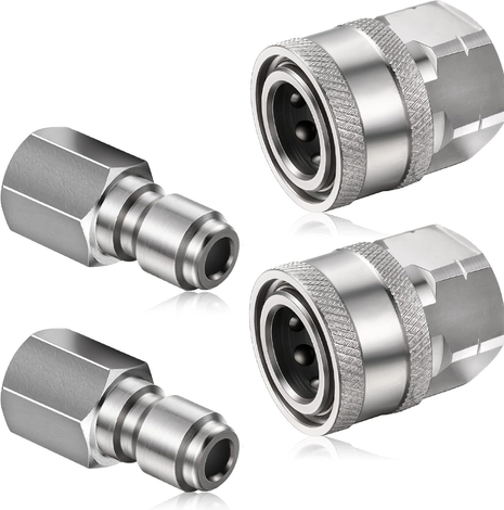 2 Sets NPT 1/4 Inch Pressure Washer Coupler Quick Connect Plug Male Female 1/4 Quick Connect Fittings Pressure Washer Adapters Pressure Washer Accessories (Internal Thread)