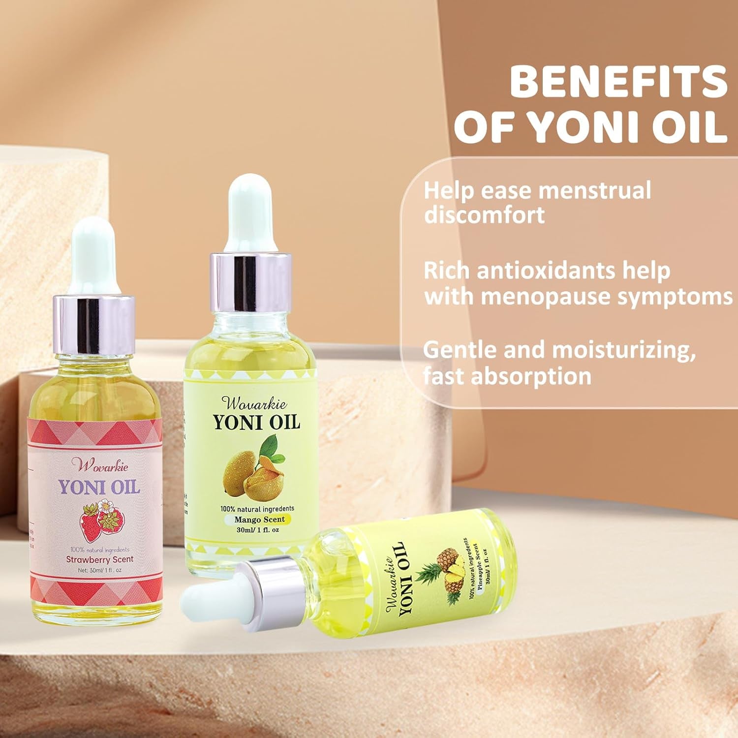3 Packs Yoni Oil for Women, 100% Natural Feminine Oil Intimate Deodorant for Women, Eliminates Odor and Ph Balanced, Feminine Serum Made with Pure Natural Essential Oils (1 Fl Oz/30 Ml)