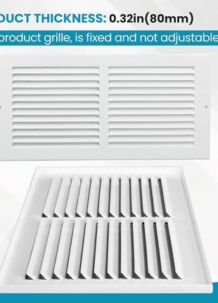 Return Air Grille,Fits 14X6 Duct Opening,Steel Return Vent Cover, White Vent Cover Grill for Sidewall and Ceiling,Havc Cold Air Return Vent Cover,Overall Size:15.8"W X 7.9"H