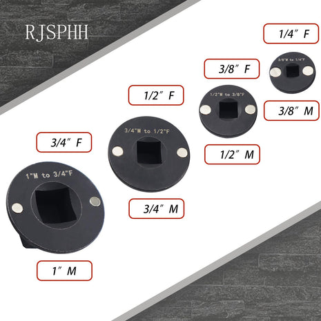 4PCS Low Profile Impact Socket Adapter Set. Drive Ratchet Adapter Set (1" to 3/4", 3/4" to 1/2", 1/2" to 3/8",And 3/8" to 1/4"）