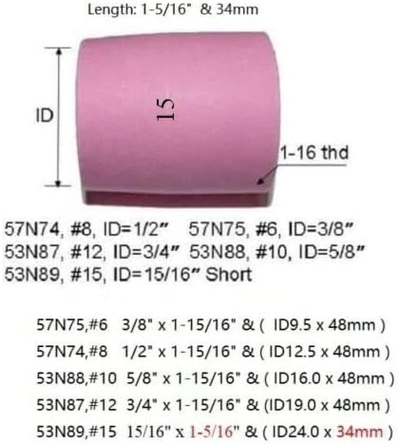 TIG Gas Lens Alumina Nozzle Ceramic Cup Jumbo Large Diameter 53N87 12
