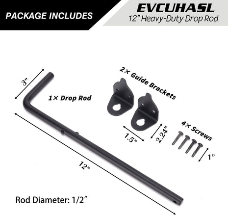 12" Cane Bolt Heavy-Duty Drop Rod for Gate, Gate Ground Latch for Wooden Fences Metal Gates Doors, Metal Gates Doors Stopper for Gate Ground, Wrought Iron Gate Latches, Black Finish(1 Pack)