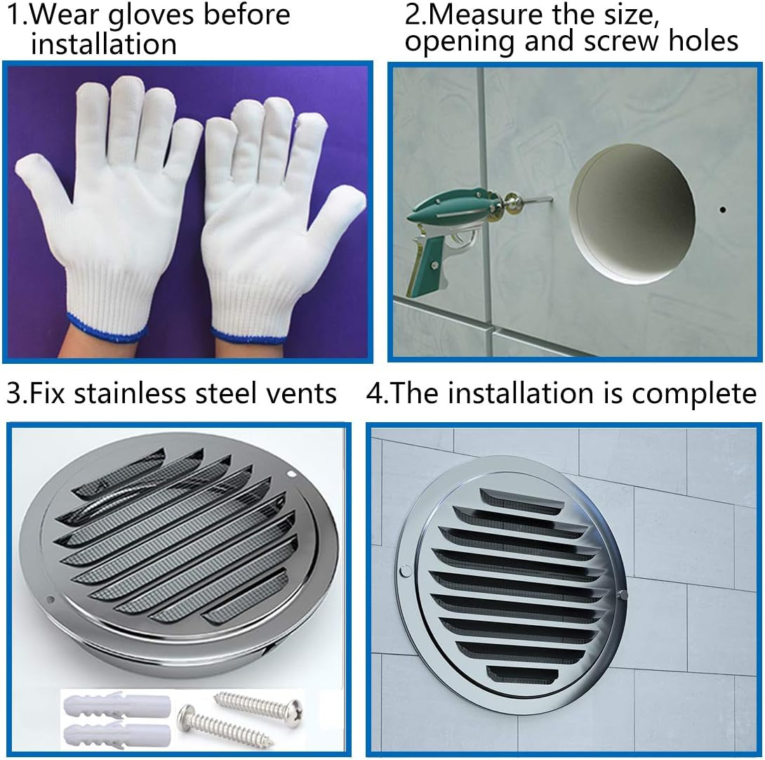 4 Inch round Soffit Air Vent Stainless Steel Louver Grille Cover Wall Air Ventilation Outlet Hood with Built-In Screen Mesh for Kitchen Bedroom Bathroom Office Etc