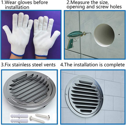 4 Inch round Soffit Air Vent Stainless Steel Louver Grille Cover Wall Air Ventilation Outlet Hood with Built-In Screen Mesh for Kitchen Bedroom Bathroom Office Etc