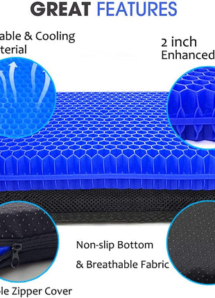 Gel Seat Cushion for Long Sitting, Extra Thick Gel Cushion for Wheelchair Soft Chair Pads for Office Home Chairs Car Seats Long Trips - Back Sciatica Hip Tailbone Pain Relief Cushion (Blue)
