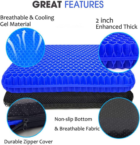 Gel Seat Cushion for Long Sitting, Extra Thick Gel Cushion for Wheelchair Soft Chair Pads for Office Home Chairs Car Seats Long Trips - Back Sciatica Hip Tailbone Pain Relief Cushion (Blue)
