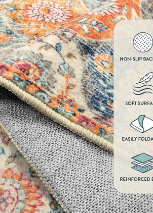 Moroccan Trellis Washable Rug, 2X3 Kitchen Rugs for Entryway Bathroom, Non-Slip Indoor Door Mat Ultra-Thin, Small Oriental Throw Carpet for Bedroom Entry Elise, Cream/Multi