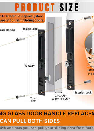 Sliding Glass Door Set, 6-5/8", Black - Patio Door Handle Replacement Thick Used on Both Left and Right-Handed. (Keyed)
