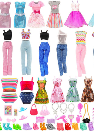 51 PCS Doll Clothes and Accessories Including Fashion Dresses, Tops and Pants Outfits, Party Dresses, Swimsuits Bikini 38 PCS Shoes Hangers and Other Accessories for 11.5 Inch Dolls