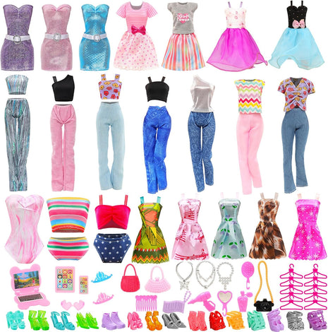 51 PCS Doll Clothes and Accessories Including Fashion Dresses, Tops and Pants Outfits, Party Dresses, Swimsuits Bikini 38 PCS Shoes Hangers and Other Accessories for 11.5 Inch Dolls