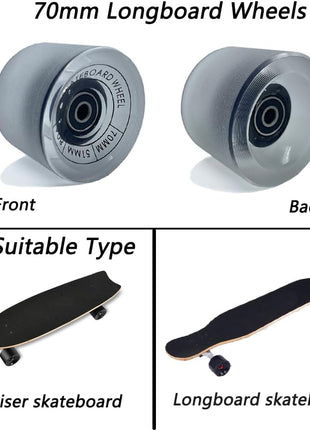 70Mm Longboard Wheels 80A Contains ABEC-9 Bearings and Spacers,Skateboard Riser Pads,Skateboard Hardware Screws Bolts,Fit for Your Longboard Skateboards.-Transparent Frosted