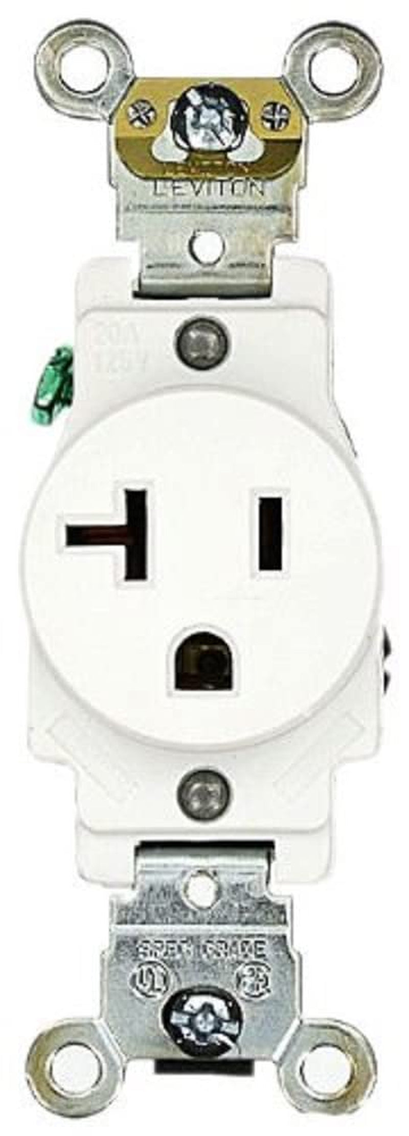 20 Amp, 125 Volt, Industrial Heavy Duty Grade, Single Receptacle, Straight Blade, Self Grounding, 5361-W, White