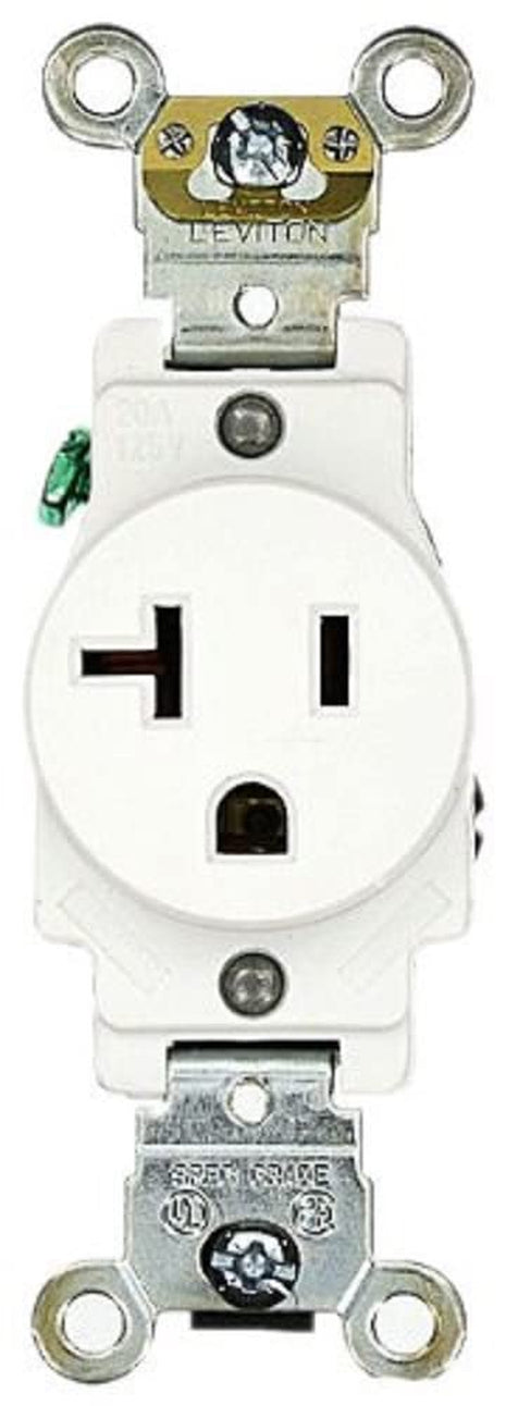 20 Amp, 125 Volt, Industrial Heavy Duty Grade, Single Receptacle, Straight Blade, Self Grounding, 5361-W, White