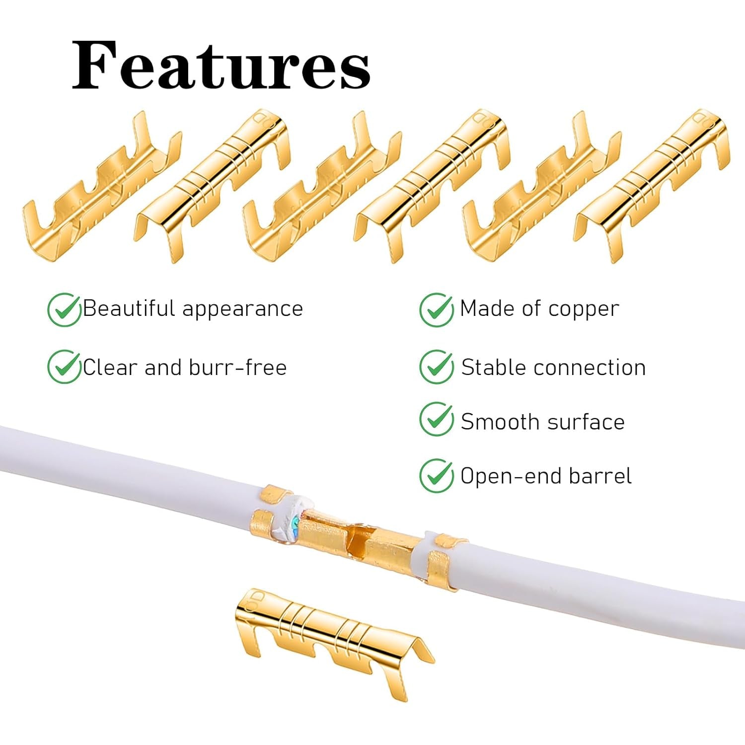 200Pcs U Shape Copper Ring Terminals, Brass Crimp Terminals Connector Open Barrel Crimp Terminal Non-Insulated Cable Wire Spade Electric Butt Connector for Electricity Automotive