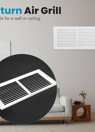 Return Air Grille,Fits 14X6 Duct Opening,Steel Return Vent Cover, White Vent Cover Grill for Sidewall and Ceiling,Havc Cold Air Return Vent Cover,Overall Size:15.8"W X 7.9"H
