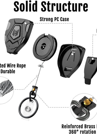 Heavy Duty Retractable Keychain with Belt Clip, ID Badge Reel Key Chain, Badge Holder with 31.5' Steel Cord and Key Ring, 9.0Oz, Black