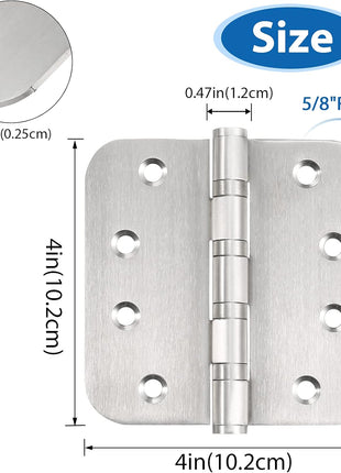 4'' Ball Bearing Door Hinges Stainless Steel Heavy Duty Hinges 4 X 4 Inch with 5/8 Inch Radius Corners Commercial Grade 3 Pack (Silver)