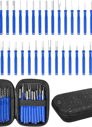 Terminal Removal Tool Kit 41 Pcs Depinning Tool Electrical Connector Pin Removal Tool Kit Pin Extractor Tool Set Wire Terminal Release Tool for Automotive Car Household Devices - Blue