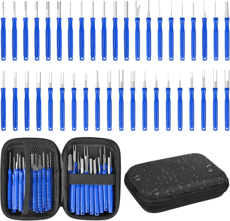 Terminal Removal Tool Kit 41 Pcs Depinning Tool Electrical Connector Pin Removal Tool Kit Pin Extractor Tool Set Wire Terminal Release Tool for Automotive Car Household Devices - Blue