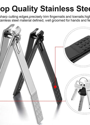50 Pieces Nail Clipper Set Fingernails and Toenail Bulk Clipper Flat Stainless Steel Nail Cutter for Women Men Thick Nails, Black and Silver