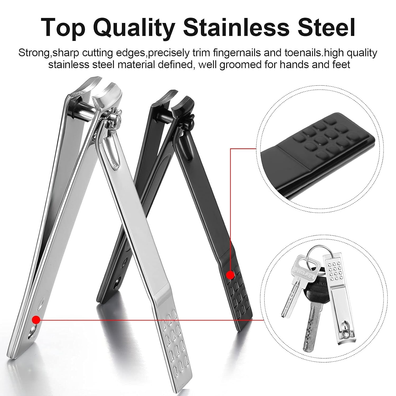50 Pieces Nail Clipper Set Fingernails and Toenail Bulk Clipper Flat Stainless Steel Nail Cutter for Women Men Thick Nails, Black and Silver