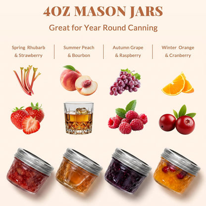 40 Pcs 4Oz Clear Glass Mini Mason Jars with Silver Separable Lids and Diamond Appearance, Small Spice Canning Jars for Honey, Jam, Jelly, Wedding Favors, Kitchen Food Storage