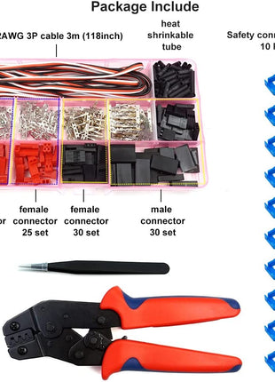 55 Sets Servo Plug Male Female Connector Crimp Pin Cable Kit with Crimping Tool Compatible JST SYP Futaba for Hitec Spektrum RC