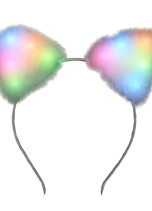 Soft Furry Light up Cat Ears Kitty Headband with Multicolor LED Lights