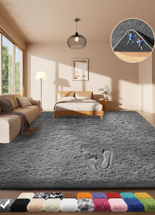 Area Rugs for Living Room Bedroom, Washable Non-Slip Fluffy Soft Grey Shag Carpet, Indoor Floor Gray 4X6 Fuzzy Shaggy Living Room Plush Rug for Kids Home Dorm Decor Aesthetic
