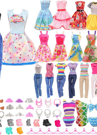 51 PCS Doll Clothes and Accessories Including Fashion Dresses, Tops and Pants Outfits, Party Dresses, Swimsuits Bikini 38 PCS Shoes Hangers and Other Accessories for 11.5 Inch Dolls