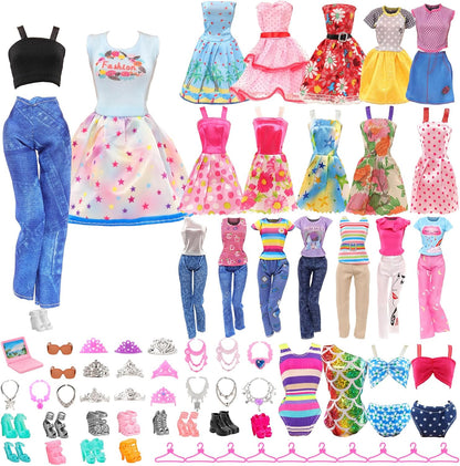 51 PCS Doll Clothes and Accessories Including Fashion Dresses, Tops and Pants Outfits, Party Dresses, Swimsuits Bikini 38 PCS Shoes Hangers and Other Accessories for 11.5 Inch Dolls