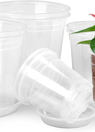 8/7/6/5/4 Inch Clear Nursery Pots with Drainage and Saucers, 10 Pack Clear Pots for Plants, Nursery Pots for Flowers, Succulents Outdoor Indoor