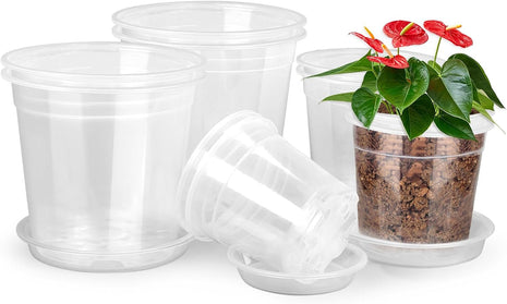 8/7/6/5/4 Inch Clear Nursery Pots with Drainage and Saucers, 10 Pack Clear Pots for Plants, Nursery Pots for Flowers, Succulents Outdoor Indoor