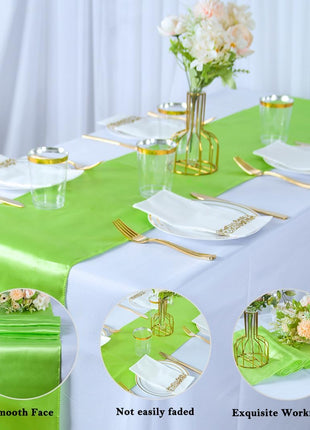 10 Pack Lime Green Satin Table Runners 12X108 Inches Party Table Runner Bright Smooth Table Runner Wedding Party Decorations for Table Green Table Runners