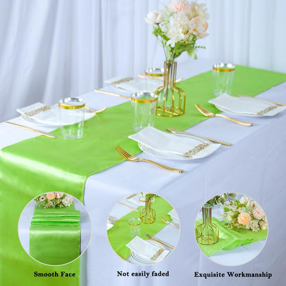 10 Pack Lime Green Satin Table Runners 12X108 Inches Party Table Runner Bright Smooth Table Runner Wedding Party Decorations for Table Green Table Runners