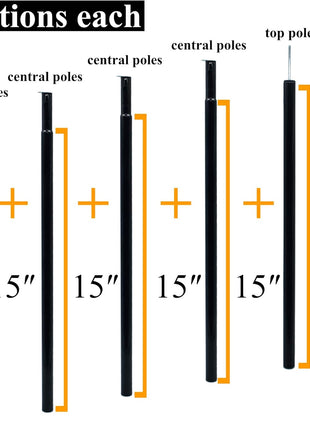 Adjustable Tent Poles Steel Rods for Tarp Canopy Camping Replacement Set of 2 (Black)