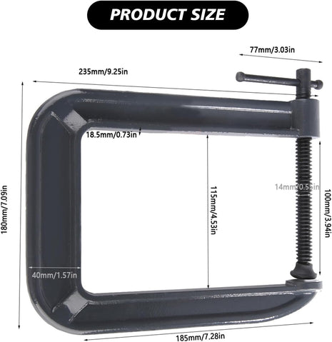 Heavy Duty Deep Throat U-Clamp G Type Woodworking Steel Deep Reach C-Clamp DIY Carpentry Clamping Device Jaw Opening DIY Carpentry Clamping Device (100,185Mm)