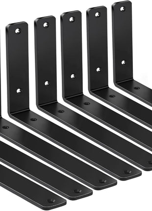 8 Pack - L 10" X H 6" X W1.5, 5Mm Thick Black L Shelf Bracket, Iron Shelf Brackets, Metal Shelf Brackets, Floating Shelf, Shelf Supports with Screws