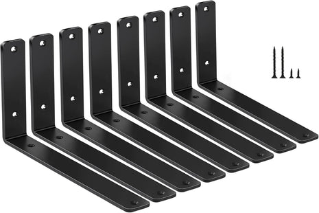8 Pack - L 10" X H 6" X W1.5, 5Mm Thick Black L Shelf Bracket, Iron Shelf Brackets, Metal Shelf Brackets, Floating Shelf, Shelf Supports with Screws