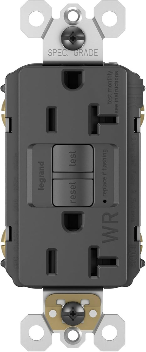 Radiant 20 Amp GFCI Self-Test Tamper Resistant Decorator Duplex Electrical Outlet, with Trip Indicator, 2097TRBKCCD4, Black, 1 Count