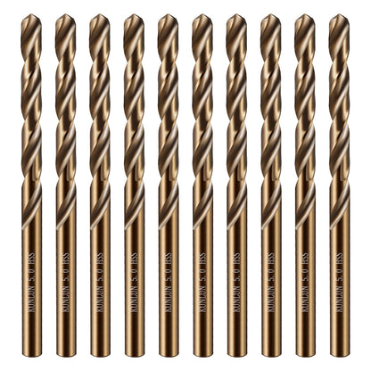 1/4" Cobalt Drill Bit(10Pcs), M35 HSS Metal Drill Bit Set Forwood, Hard Metal, Stainless Steel, Cobalt Steel M35 Jobber Length Twist Drill Bits
