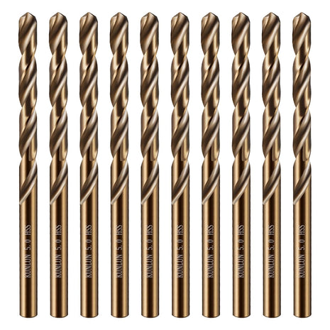1/4" Cobalt Drill Bit(10Pcs), M35 HSS Metal Drill Bit Set Forwood, Hard Metal, Stainless Steel, Cobalt Steel M35 Jobber Length Twist Drill Bits
