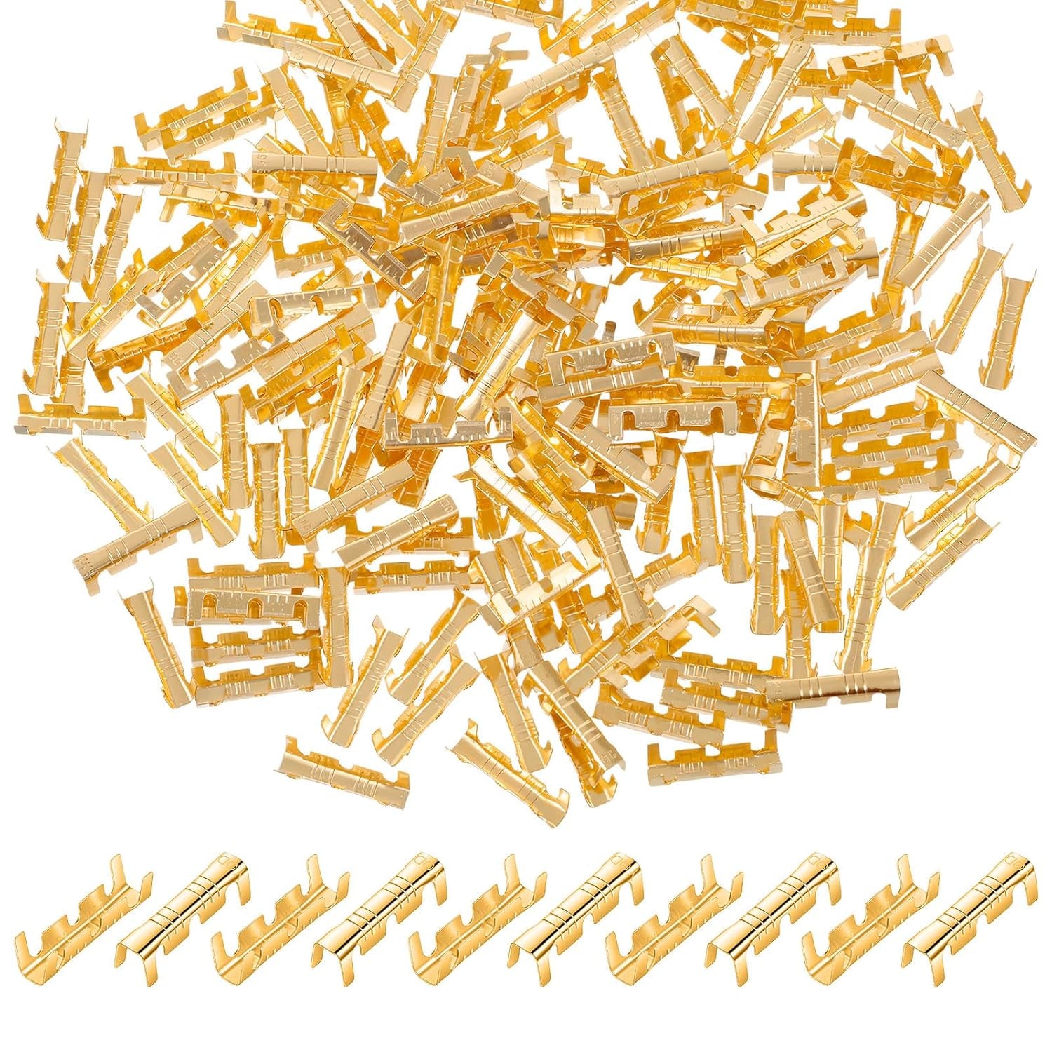 200Pcs U Shape Copper Ring Terminals, Brass Crimp Terminals Connector Open Barrel Crimp Terminal Non-Insulated Cable Wire Spade Electric Butt Connector for Electricity Automotive